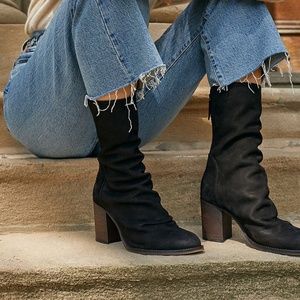 Free people Elle Block Heel Boots slouch boots Sz. US10 40 EU  Black Nubuck NWT